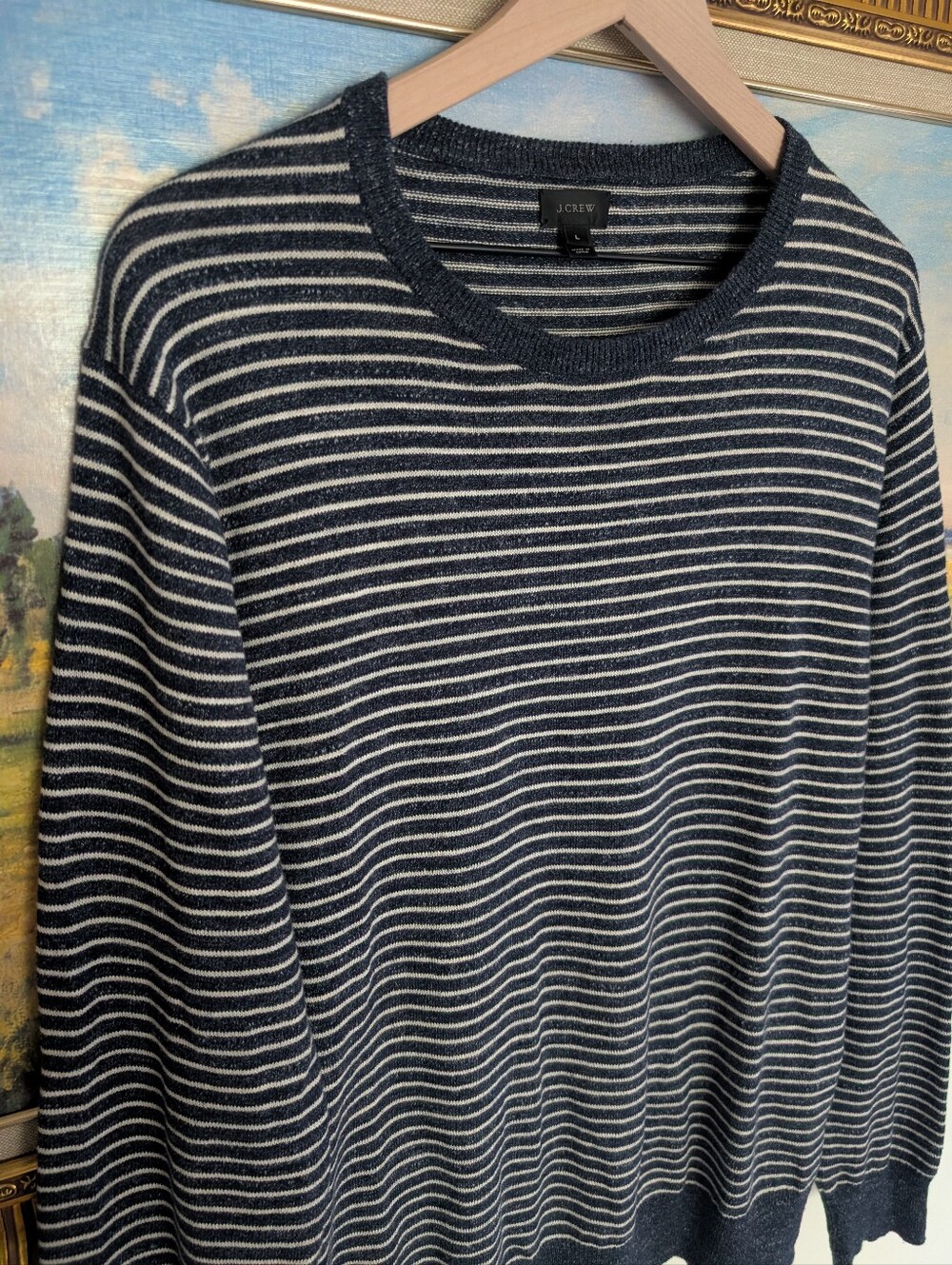 J. Crew Navy and White Striped Crewneck Sweater